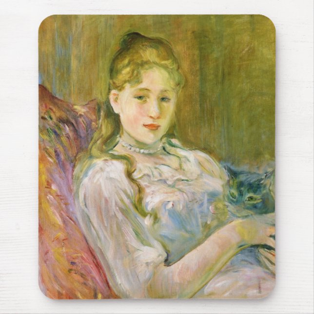 Flicka med en katt (av Berthe Morisot) Musmatta (Framsidan)