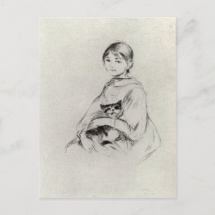 Flicka med en katt av Berthe Morisot Vykort
