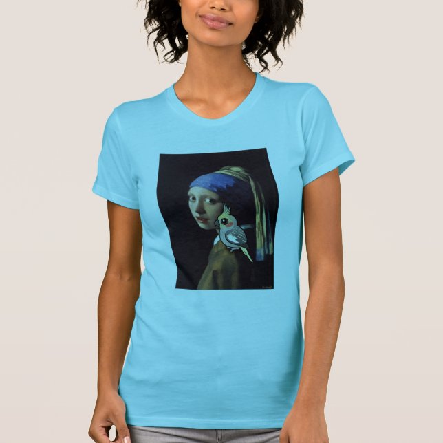 Flicka med en pärlemorfärg Cockatiel Tee (Framsida)