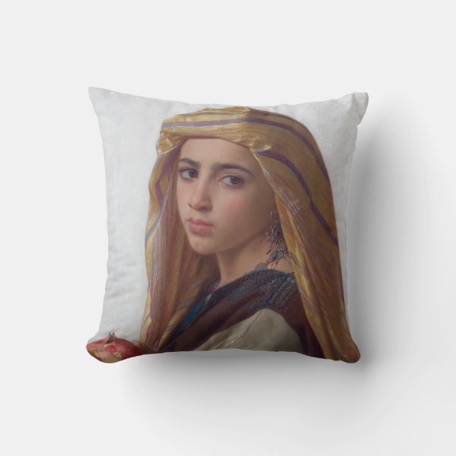 Flicka med en Pomegranate av W.A. Bouguereau Kudde (Framsida)