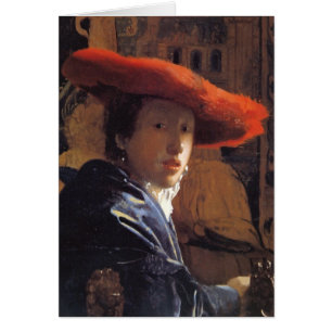 Flicka med en röd hatt, c.1665 (olja på panel) hälsningskort