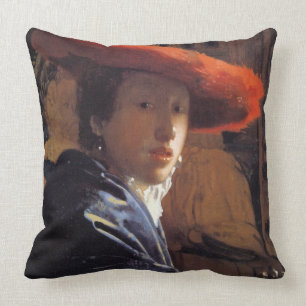 Flicka med en röd hatt, c.1665 (olja på panel) kudde