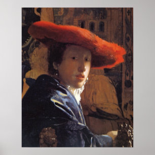 Flicka med en röd hatt, c.1665 (olja på panel) poster