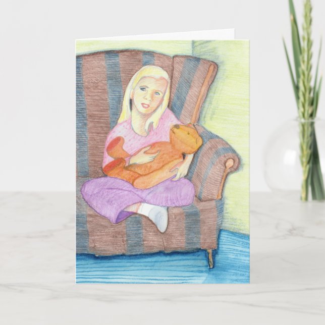 Flicka med endast en Nalle Kort (Framsida)