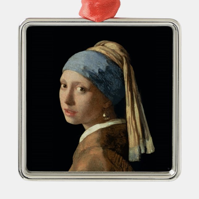 Flicka med ett pärlemorfärg örhänge, c.1665-6 julgransprydnad metall (Framsidan)