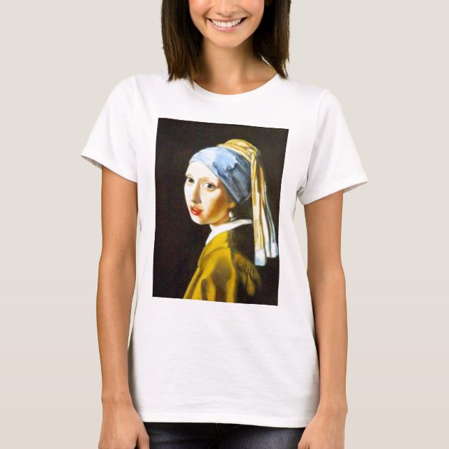 flicka med ett pärlemorfärg örhänge t-shirt (Framsida)