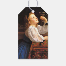 Flicka med fågelmärke (av William-Adolphe Bouguere Presentetikett