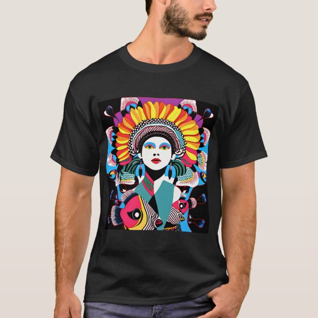 flicka med färgrik fisk t shirt (Framsida)