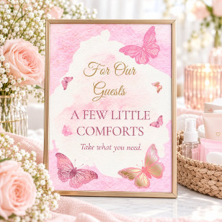 Flicka med fjäril Baby Shower Gästkorgskylt Poster
