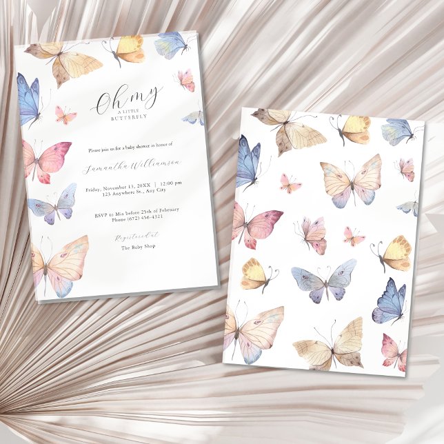 Flicka med fjäril Baby Shower Vattenfärg Inbjudan (Butterfly Girl Baby Shower Watercolor Invitation)