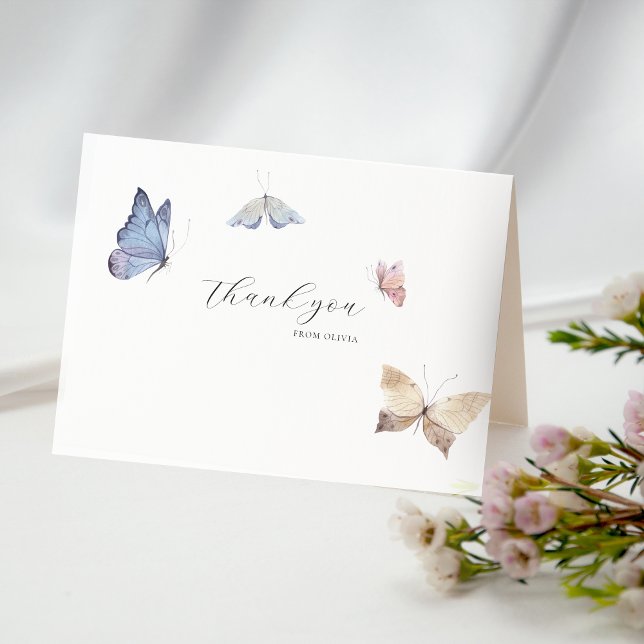 Flicka med fjäril Babyfirande  Tack Kort (Butterfly Girl Baby Shower Thank You Card)