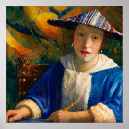 Flicka med flöjt av Johannes Vermeer Poster
