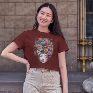 Flicka med Flower Head T-Shirt
