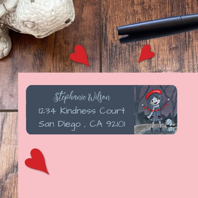 Flicka med Garland Blue Red Returetiketters Returadress Etikett (Skapare uppladdad)