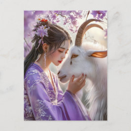 Flicka med get Chinese Zodiac Art Vykort