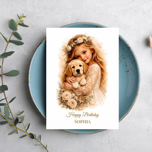 Flicka med Golden Retriever-valp Kort