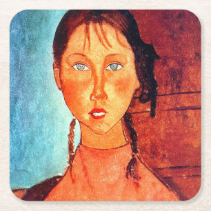 Flicka med grissvansar, Modigliani Underlägg Papper Kvadrat