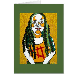 Flicka med grönt hår hälsningskort