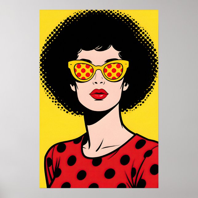 Flicka med gula solglasögon Pop Art-affisch Poster (Framsidan)
