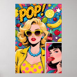 Flicka med gula solglasögon Pop Art-affisch Poster