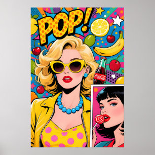 Flicka med gula solglasögon Pop Art-affisch Poster