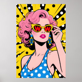 Flicka med gula solglasögon Pop Art Poster