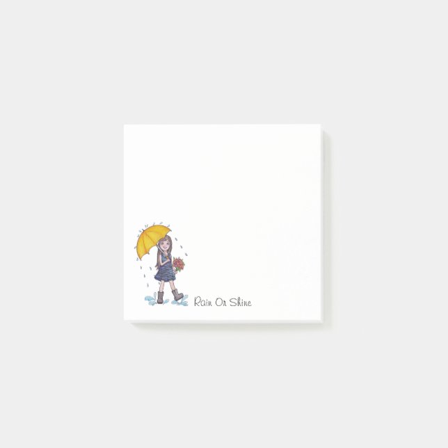 Flicka med Gult paraply i vattenfärg Post-it Block (Framsida)