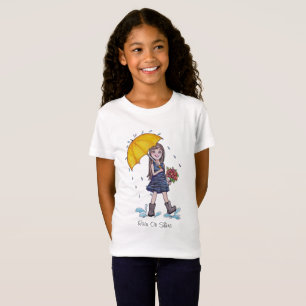 flicka med Gult paraply i vattenfärg T Shirt