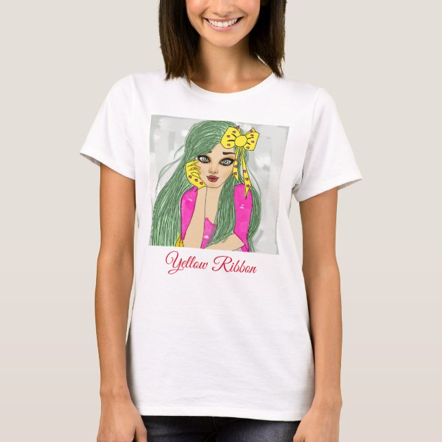 Flicka med Gult Ribbon T-Shirt (Framsida)