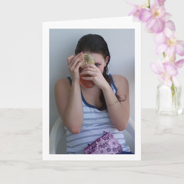 Flicka med handhållen Makeup Mirror Porträtt Kort (Orkide)