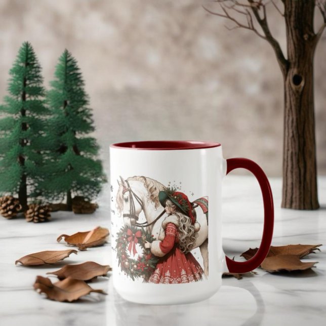 Flicka med häst och andedräkt jul kaffemugg (Enjoy this Beautiful Christmas Horse design! Personalize with your favorite Horse Girl!)