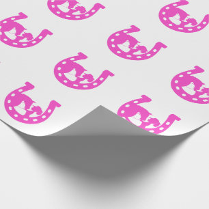 Flicka med häst och Western Hat Shock rosa Horsesh Presentpapper