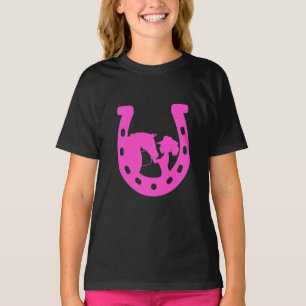 Flicka med häst och Western Hat Shock rosa Horsesh T Shirt