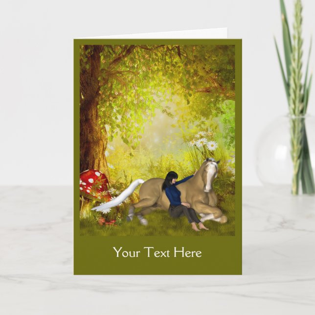 Flicka med hästar Fantasy Art Photo Card Kort (Framsida)