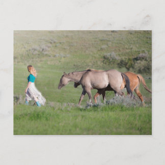 Flicka med hästar vykort