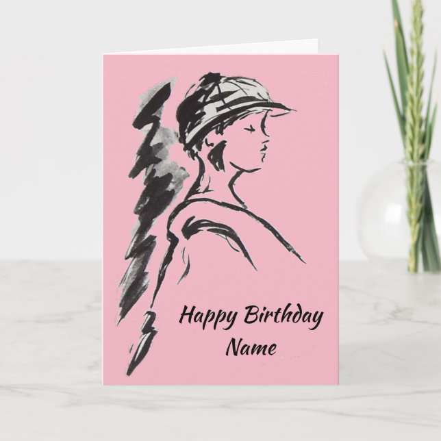 Flicka med Hat Rosa Birthday Kort (Framsida)