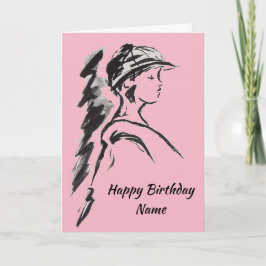 Flicka med Hat Rosa Birthday Kort