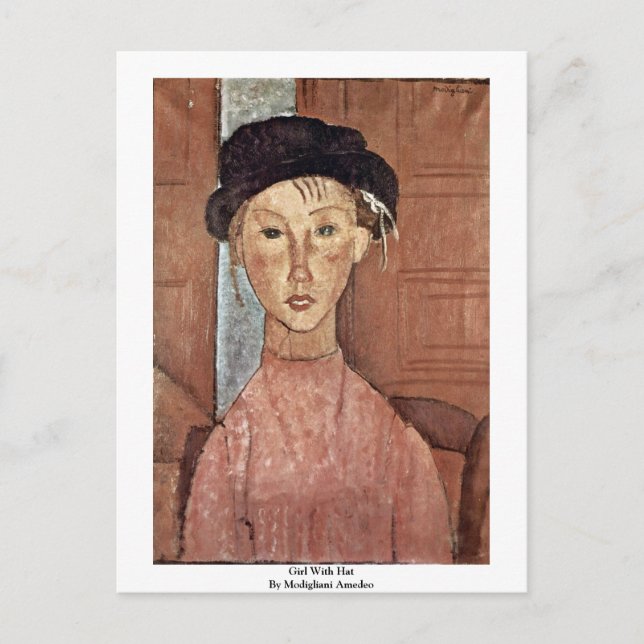 flicka med hatt av Modigliani Amedeo Vykort (Framsida)