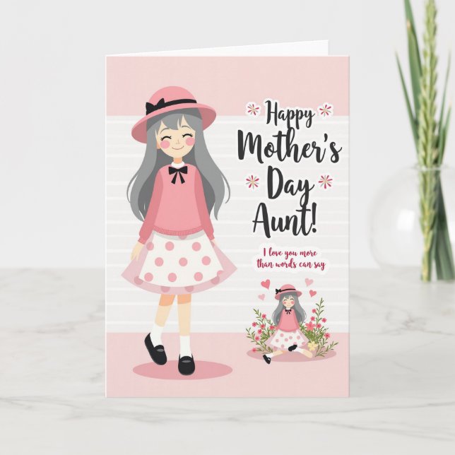 Flicka med hatt mammas kärlek kort (Framsida)