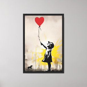 Flicka med Heart Balloon Framed Canvas Wall Art