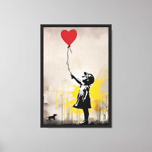 Flicka med Heart Balloon Framed Canvas Wall Art (Framsida)