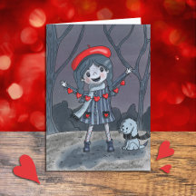 Flicka med Heart Garland Kid Valentine Day Card