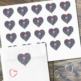 Flicka med Heart Garland Valentindagen Stickers Hjärtformat Klistermärke