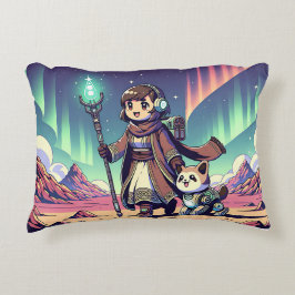 Flicka med hund som korsar en öken prydnadskudde