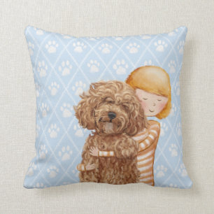 Flicka med hundmålningar/Labradoodle kärlek Kudde