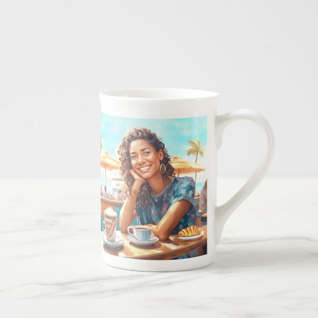 Flicka med kafferaster benporslin mugg (Höger)