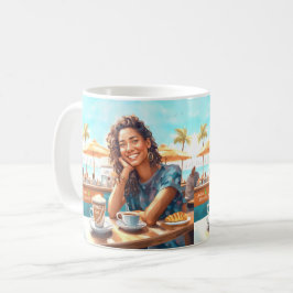 Flicka med kafferaster kaffemugg