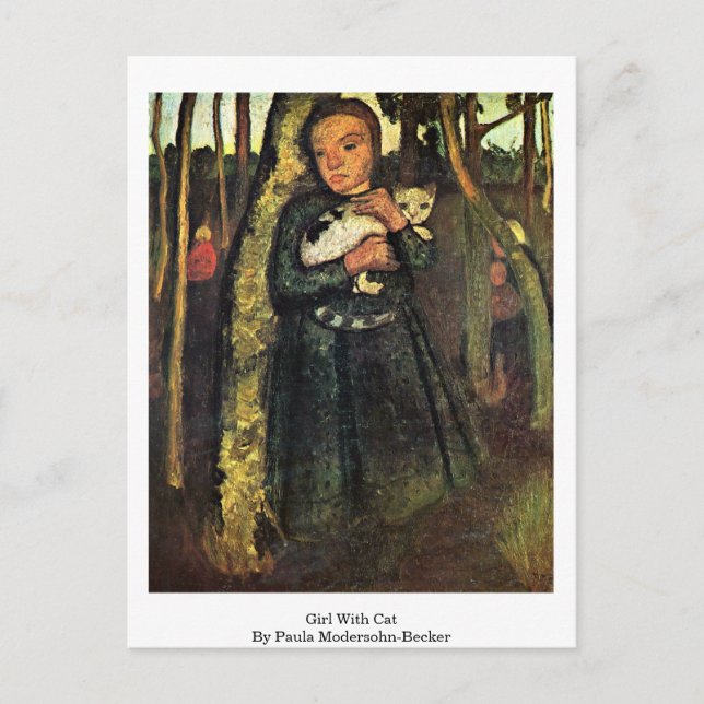 flicka med katt av Paula Modersohn-Becker Vykort (Framsida)