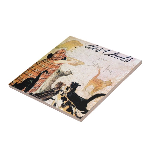 Flicka med katter, Alexandre Steinlen Kakelplatta (Sidan)