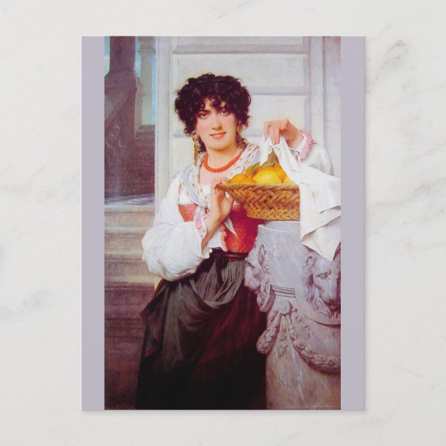 Flicka med korg med apelsiner och citroner av Cot Vykort (Framsida)